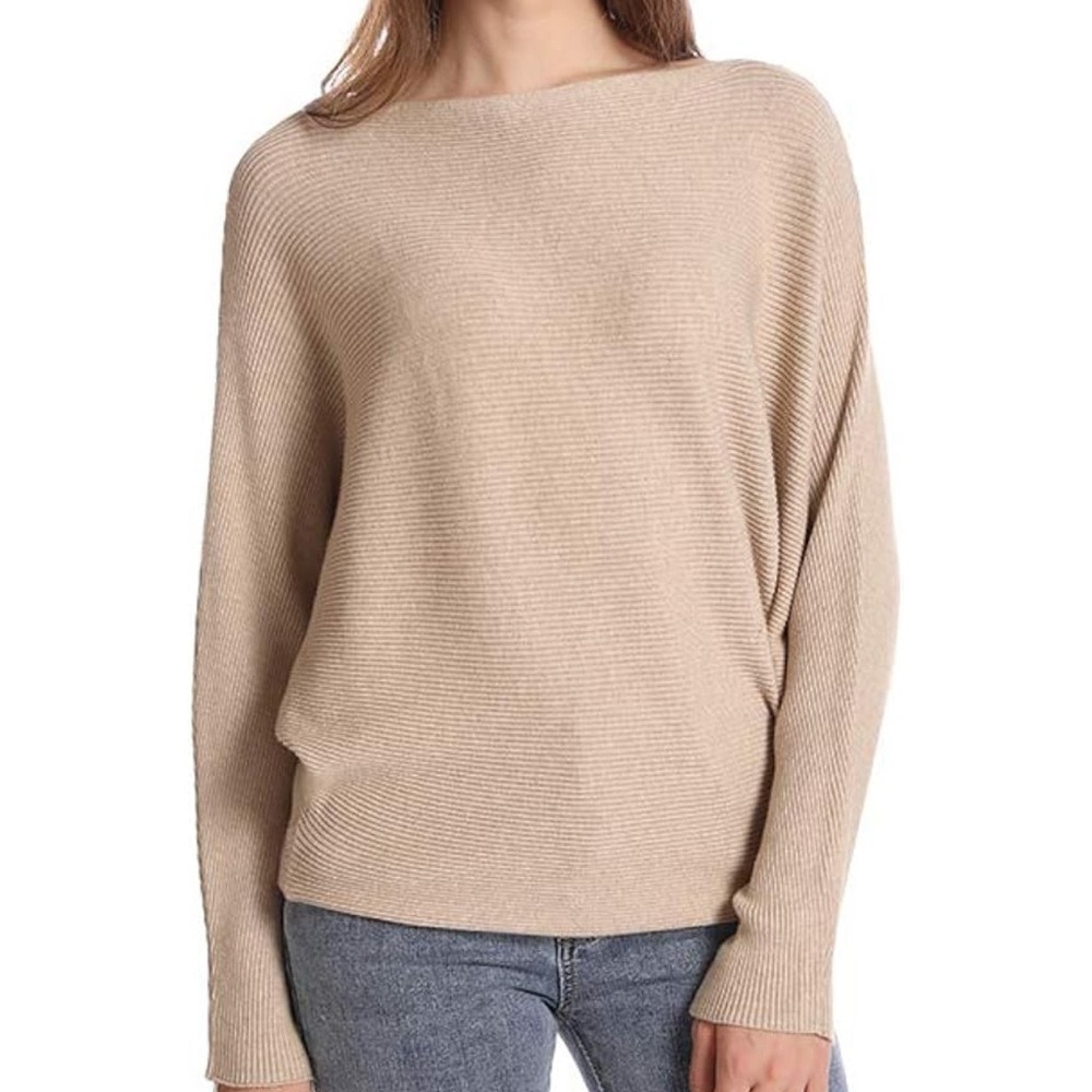 Women's Batwing Sleeves Sweater Solid Boat Neck Knit Pullover